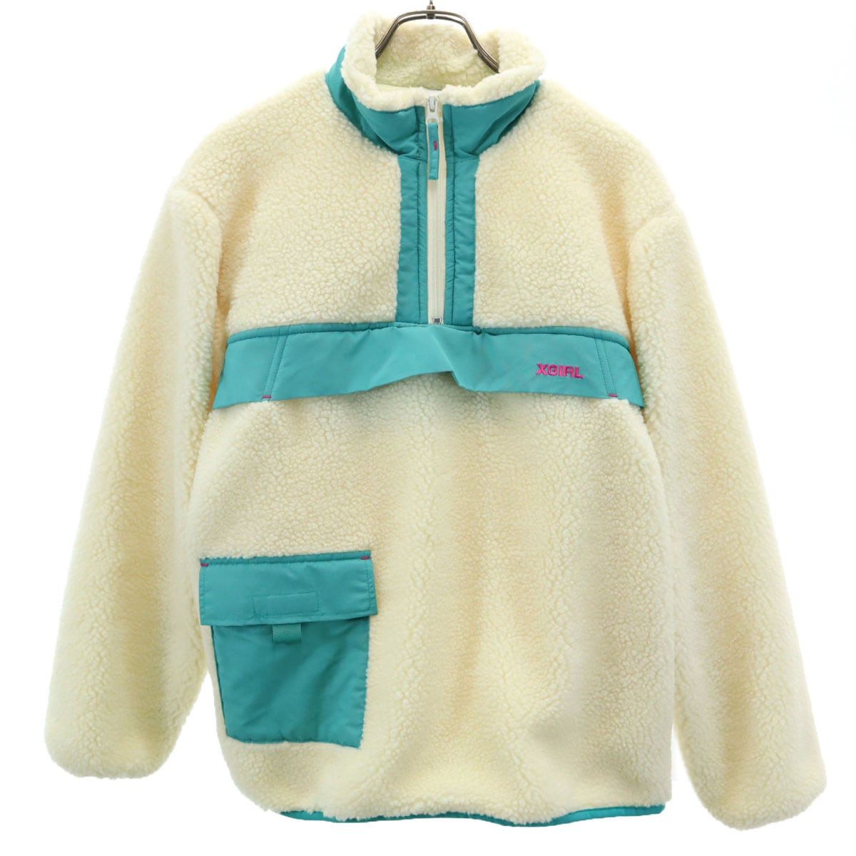 ハーフジップ フリース ボアジャケット 2 アイボリー系 プルオーバー レディース 古着