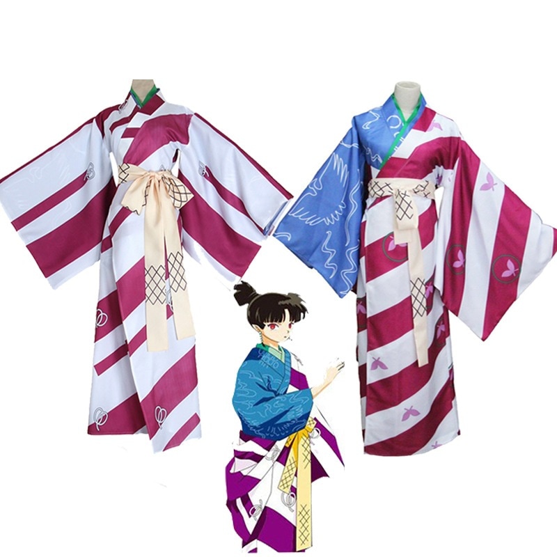 風の使者 神楽 コス 着物 蝶柄 着物 コス 服 二次元 アニメ ロールプレイ コスプレ 服