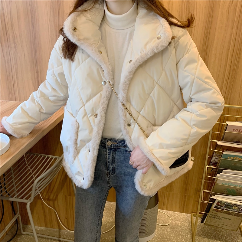 【送料無料】レディース ダウン ジャケット ホワイト 厚手 長袖 ボタン シングルブレスト