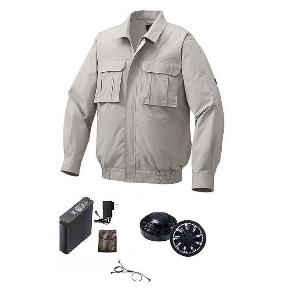 綿薄手脇下マチ付 空調服 [ファン色：BK SI M] リチウムバッテリーセット