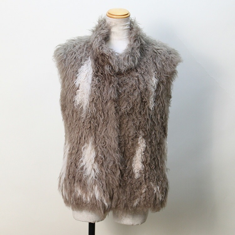 カルガンラム ファー ベスト カーキベージュ 送料無料 レディース ギフト プレゼント