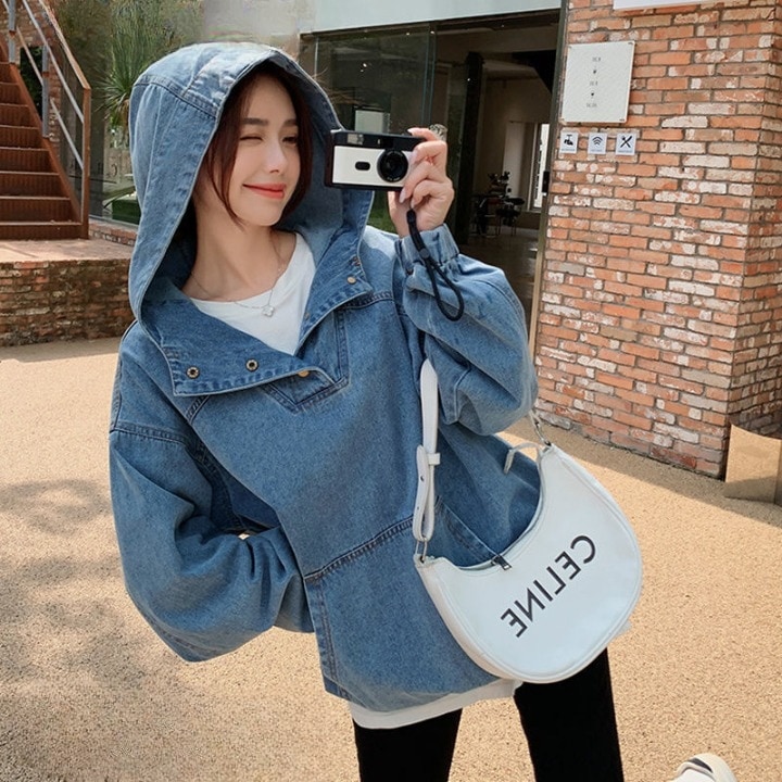 トップス レディース パーカー デニム S M L XL 韓国 テンセルデニム 長袖 プルオーバー フーディー フード付き ポケット ポケット付き シンプル 大人 春 夏 秋 冬 体型カバー デート
