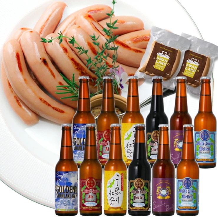 ビール クラフトビール 世界一金賞受賞 飲み比べ 定番12本詰め合わせ(スワンレイクバーレイ入り）絶品ソーセージ ビールとおつまみギフト ビールおつまみギフト