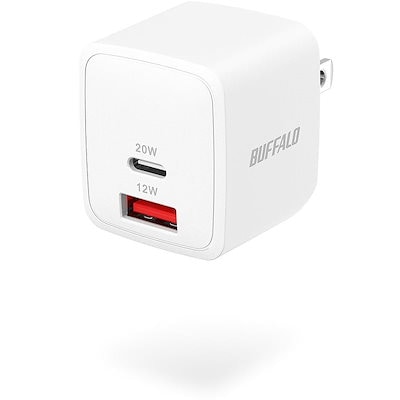 他サイト： バッファロー 充電器 20W 2ポート USB-C & USB-A USB PD対応 急速充電 GaN 窒化ガリウム 折りたたみ式 コンパクト 携帯 コンセント プラグ PSE適合 【 iPhoneの商品画像