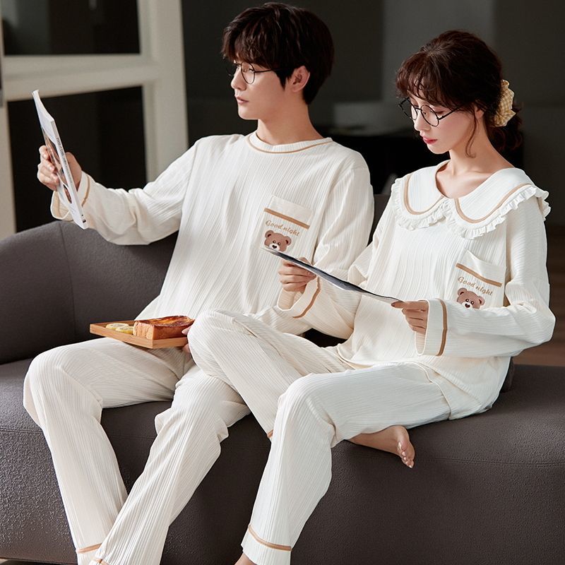 選べる２０色 サイズ別選択 長袖パジャマ 部屋着 カップルウェアー カップルパジャマ ベアーパジャマ カップル２着セット
