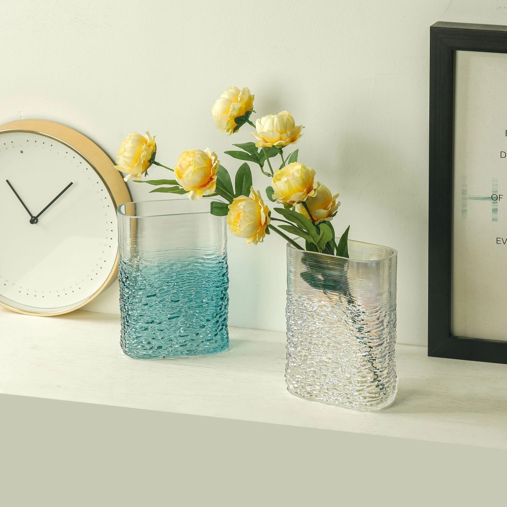 【20点セット】【送料無料】水紋欧風生け花ガラス花瓶透明リビング水養富貴竹大花瓶天板生け花置物