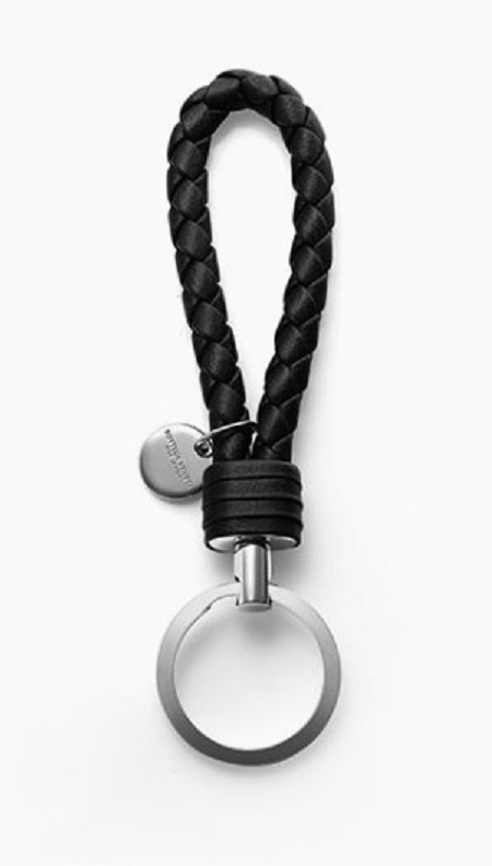 BOTTEGA VENETA 113539-V3UN1-1189 ボッテガヴェネタ イントレチャート キーリング ロゴプレート付 ラムスキンレザー ブラック/シルバー