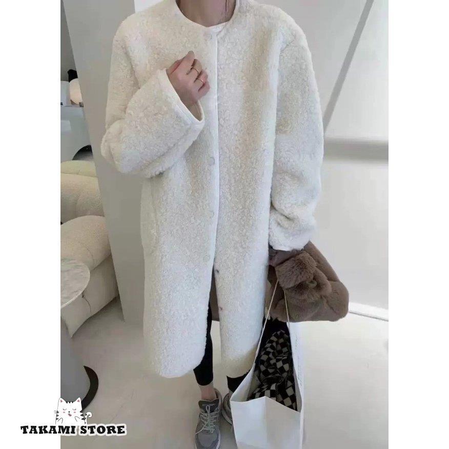 ノーカラーコート ボアコート コート ロング アウター レディース 冬 フェイクファーコート ロングコート 白 黒 秋冬 シンプル カジュアル