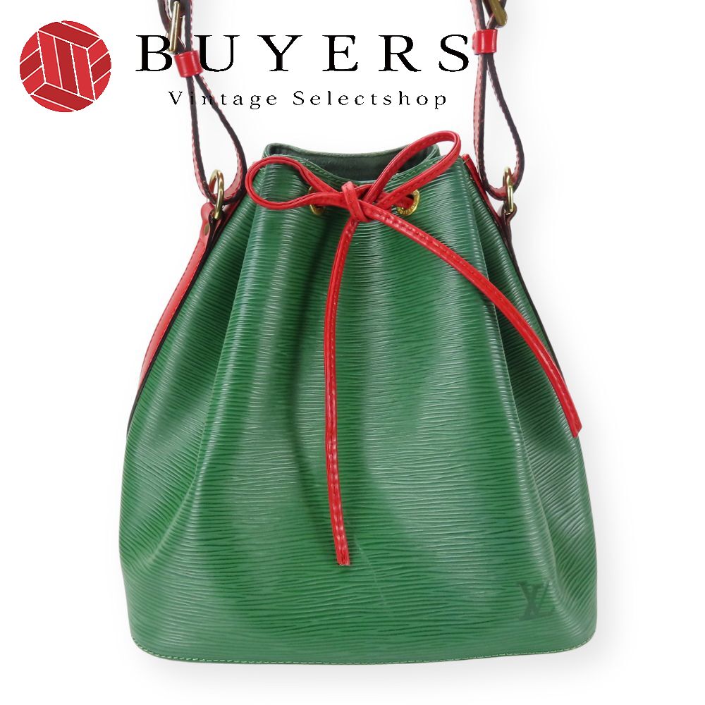 中古 ショルダーバッグ プチノエ M44147 エピレザー グリーン レッド ゴールド金具 肩がけ バイカラー 巾着 レディース 女性