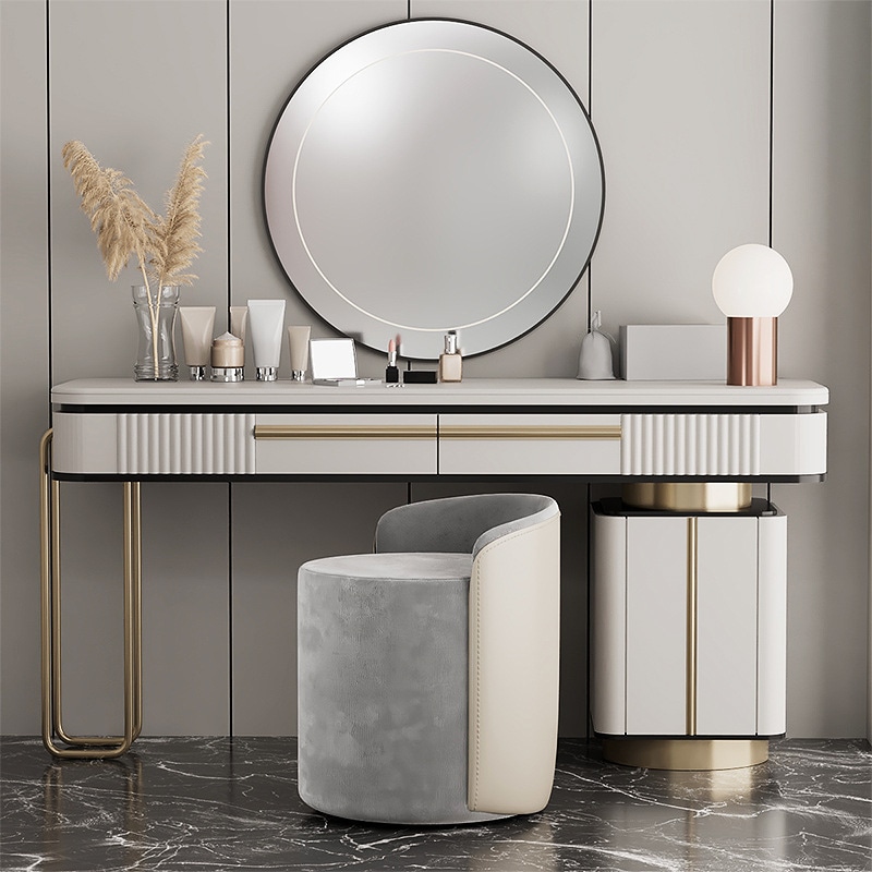 シンプルなデザインのドレッシングスツール おしゃれなレザーの化粧椅子 背もたれ 4種類のカラーから選べる 千鳥 ベージュ グレー ピンク 16,502円