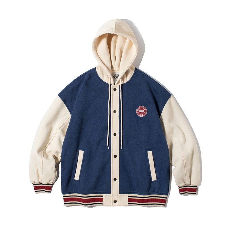 秋メンズぶつかり色綴りアルファベットプリント連帽ジャケット青春カジュアルコート男