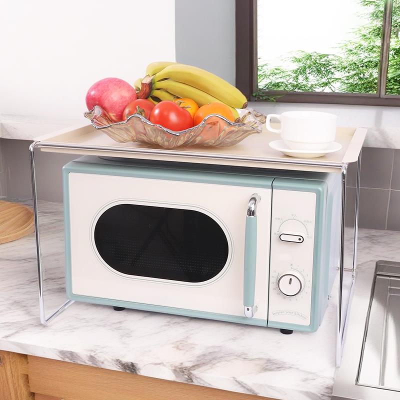 金属製 電子レンジ用ラック（トースター台兼用） シンプルデザイン トレイ着脱式 卓上キッチン棚 レンジ上/トースター上設置可 シルバー×ベージュ サイズ(W52.5×D40×H31.5cm) ブランド