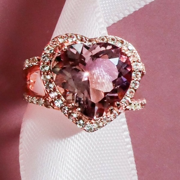 ハートシェイプ Halo リング アメトリン 天然 アメジスト 約5カラット 13mm　サイズ：10 31,070円