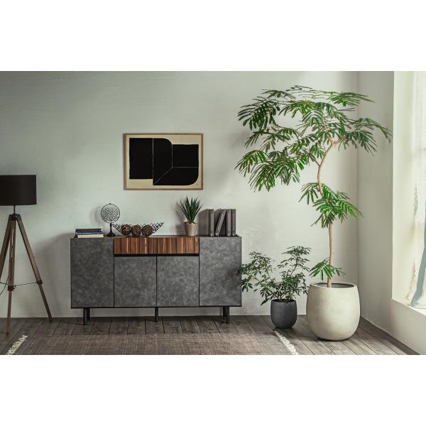 ラック キャビネット 扉付き おしゃれ グレー コンクリート柄 サイドボード レトロ ミッドセンチュリー アーバンモダン 日本製