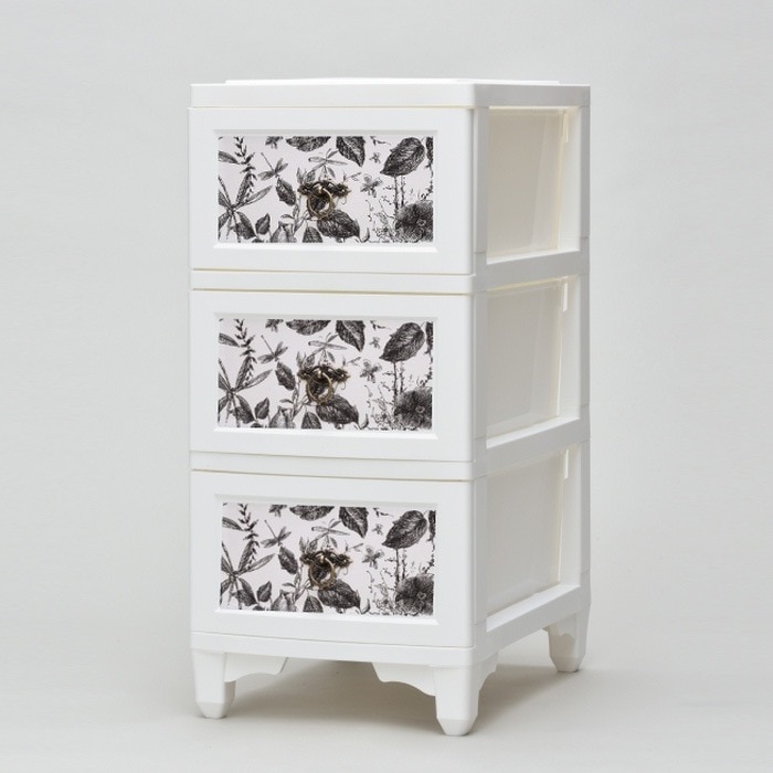 カドリープレミアム 3段 ボタニー CDL-03W-BN ホワイト チェスト