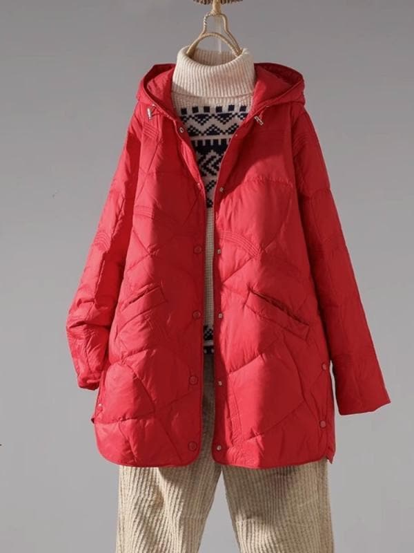 秋服 レディース ファッション オシャレ カワイイ シンプル 大人カワイイ 大きいサイズ テール ミドル丈 フード付き ダウン ジャケット 冬 軽 キルティング 暖かい コットン ジャケット 5,963円