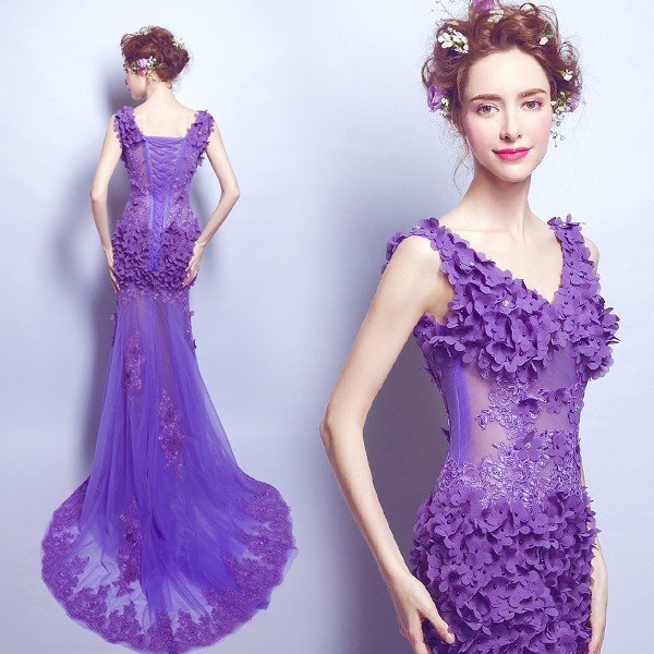 マーメイドドレス カラードレス パープル ロングドレス 安い イブニングドレス コンサート カクテルドレス フォーマル パーティードレス ウエディングドレス