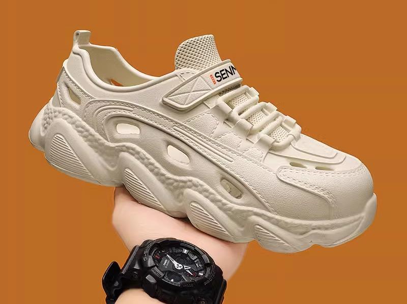 スニーカー サンダル メンズ 黒 ブラック カーキ カットオフ 韓国系 スポーツサンダル 厚底 シューズ 5cm 身長アップ EVA 撥水 レジャー アウトドア 滑り止め 蒸れにくい 涼しげ 春