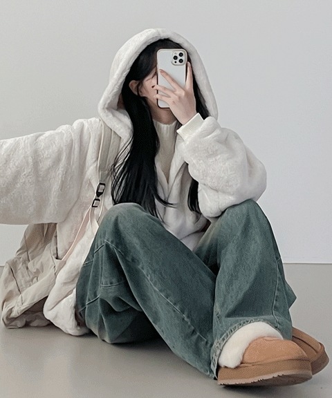 [ヘビー/ふわふわファー] ファーフード ラグラン オーバーフィット フードジップアップ