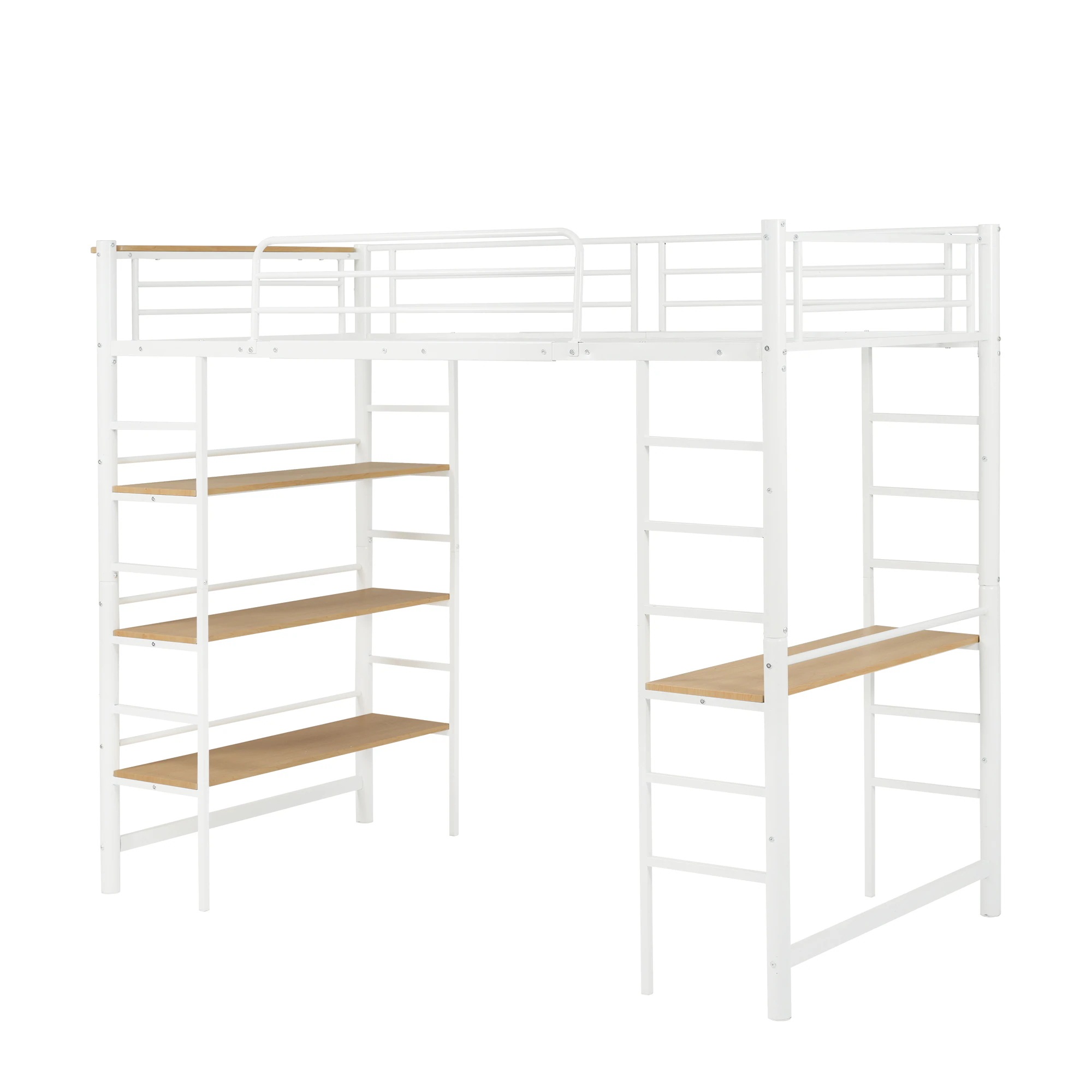 ロフトベッド シングル パイプベッド 収納棚付き デスク付き 三段ラック 北欧風 収納 子供ベッド パイプ 金属 はしご