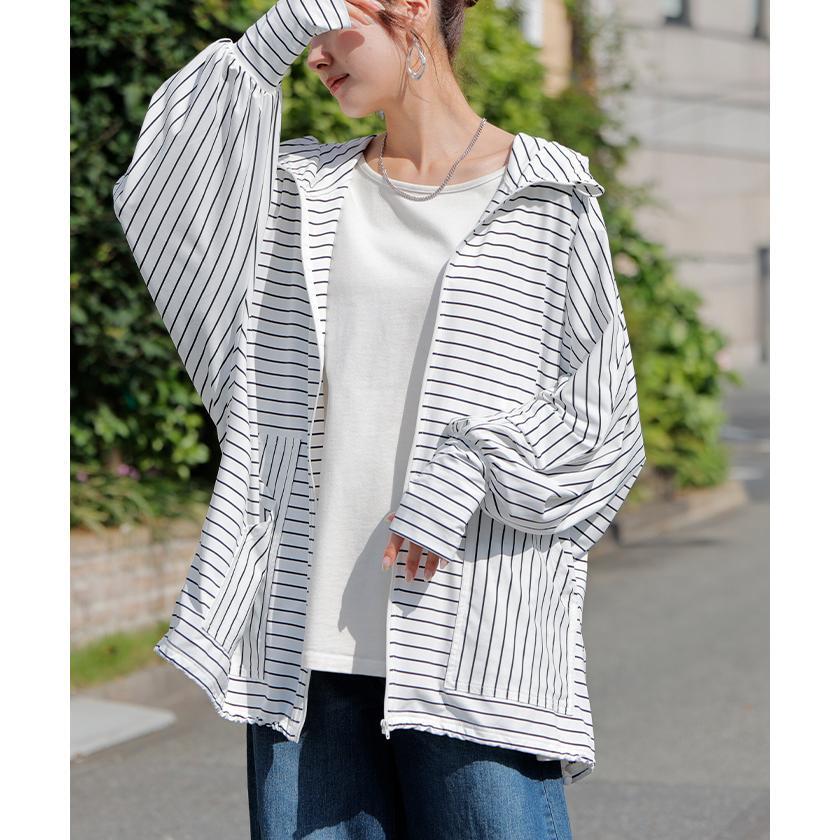パーカー UVカット 接触冷感 レディース gifts for women アウター ボーダー comfortable ロング オーバー 紫外線対策 シワになりにくい 吸水速乾 ストレッチ フード