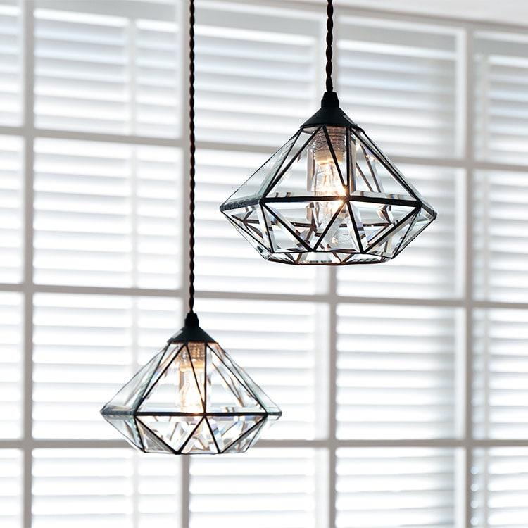 ペンダントライト おしゃれ 1灯 LED 対応 ロアンヌ インターフォルム ガラス ダイヤモンド型 照明器具 リビング ダイニング キッチン 食卓 天井照明