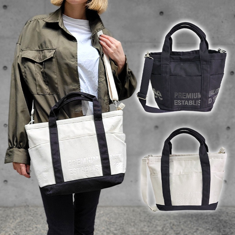 2WAY エンボス トートバッグ ショルダーバッグ ショルダートート コットン エンボス ショルダートートバッグ 帆布 レディース キャンバス ブラック ホワイト