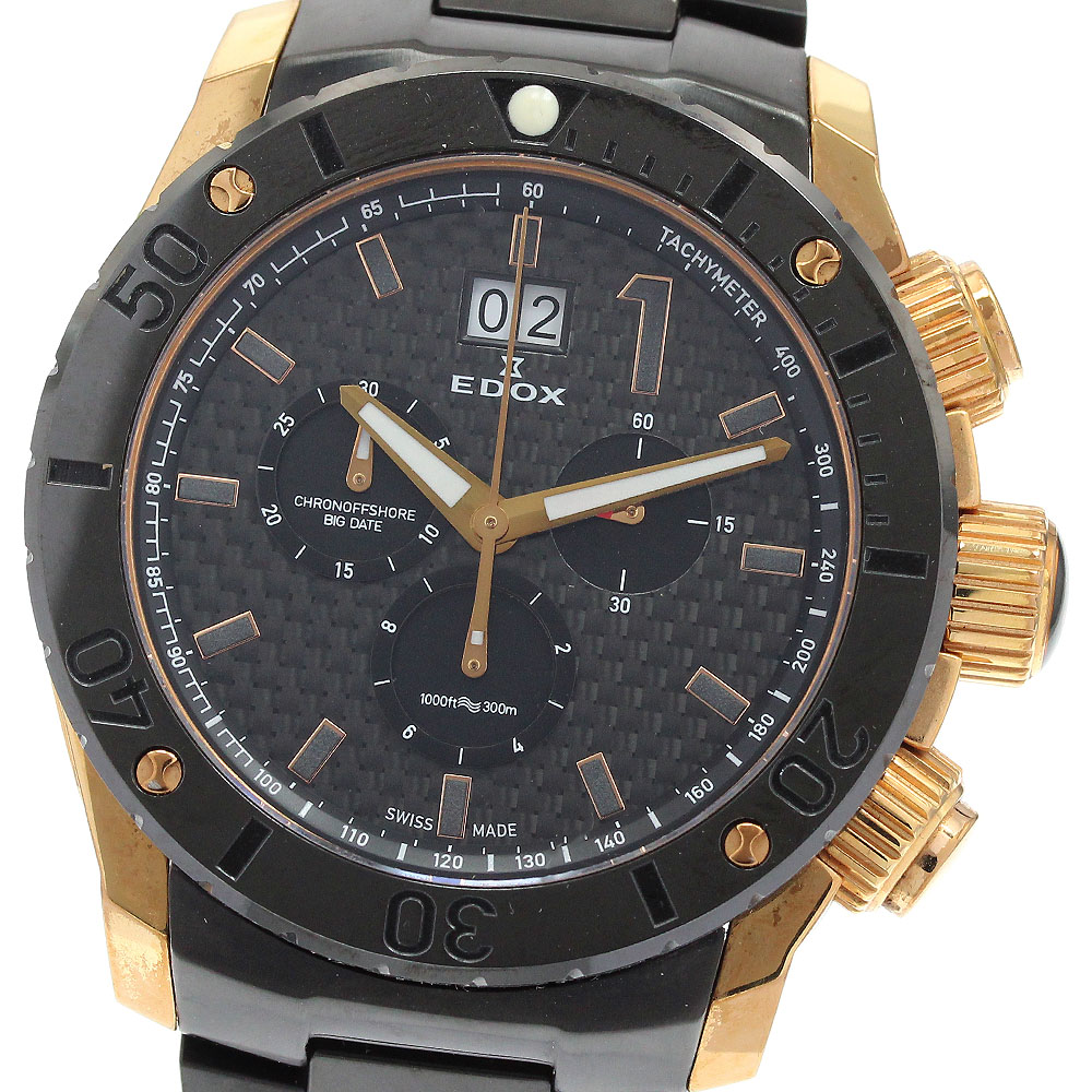 エドックス EDOX 10020-37R-NIR クロノオフショア1 クロノグラフ ビッグデイト クォーツ メンズ _916206【中古】