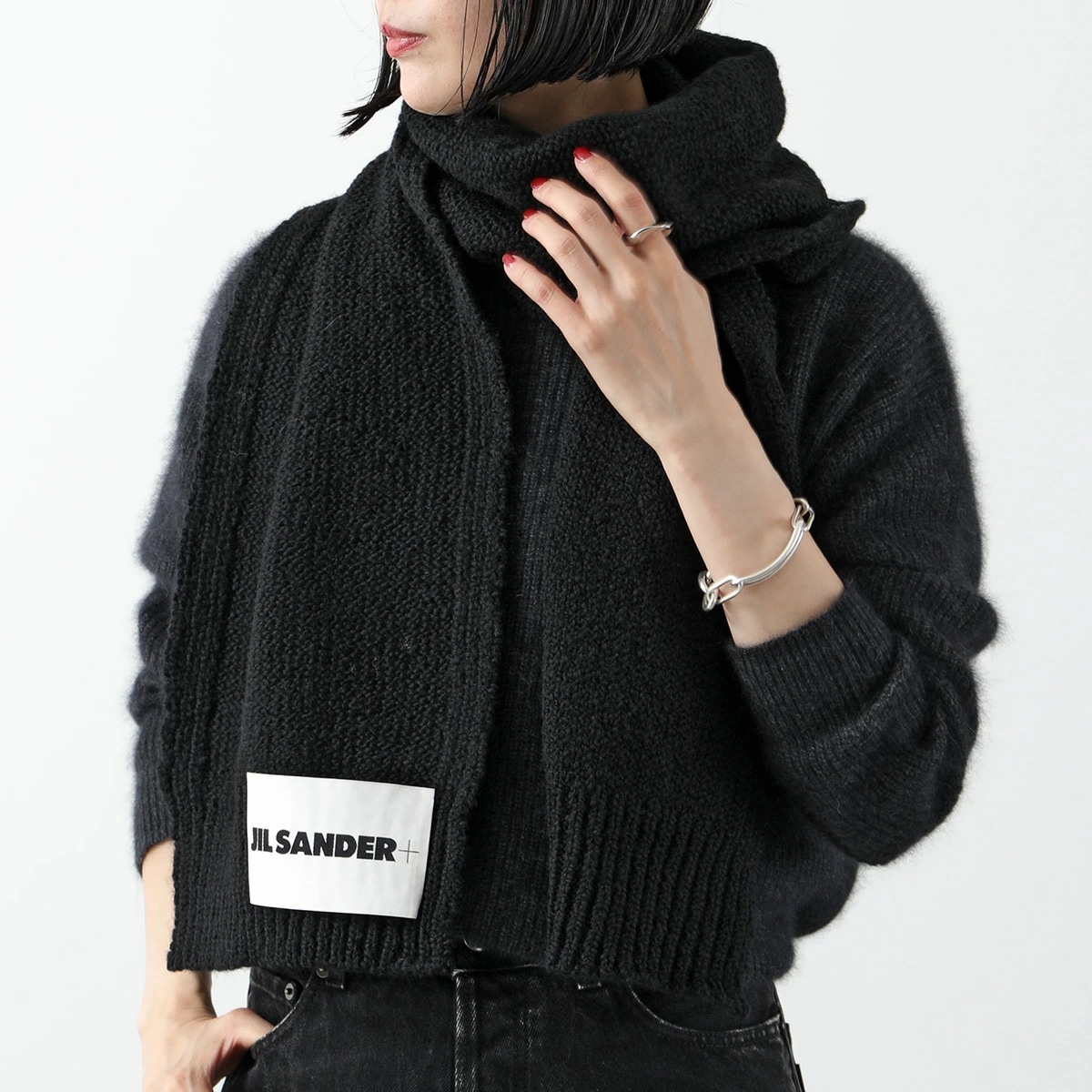 JIL SANDER+ ジルサンダー プラス マフラー J47ZZ0122 J14732 レディース ウール ニット ロゴ 001 BLACK