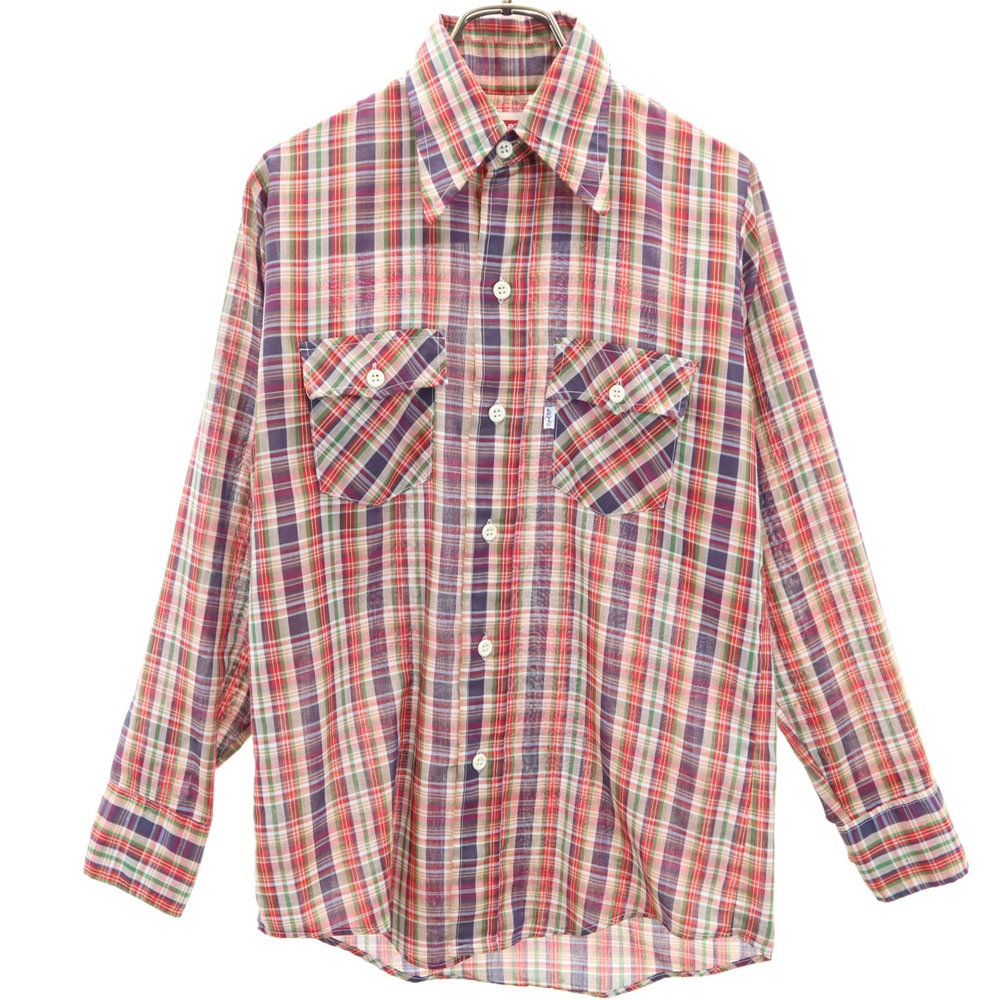 70s USA製 ヴィンテージ サドルマン チェック柄 長袖 シャツ レッド 他 メンズ