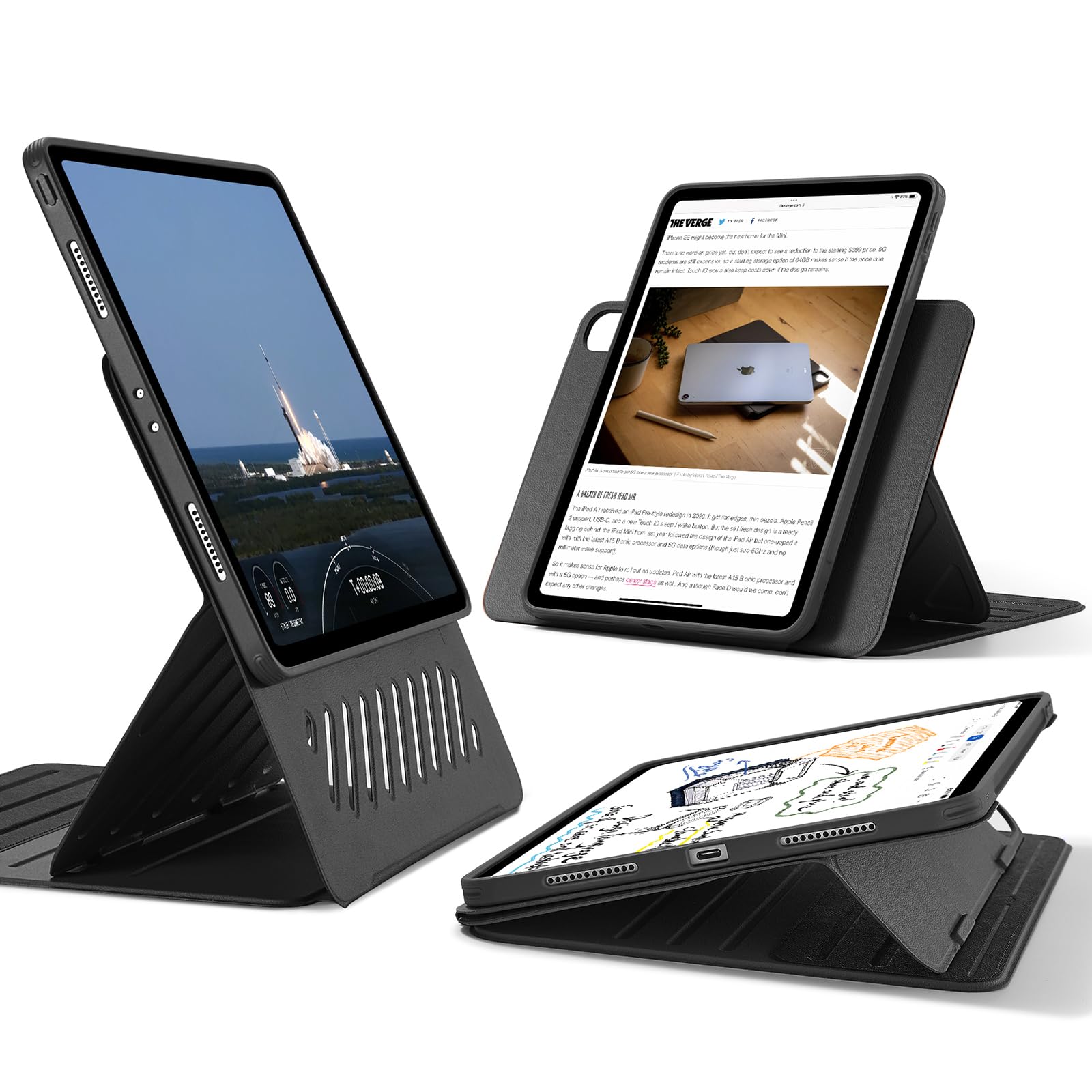 ESR iPad Pro 12.9 ケース (2022/2021第6/5世代) 専用 取外し可能なマグネットカバー付き回転式ケース 縦向き/横向きスタンド 9段階の角度調節可能 頑丈な保護 Shift