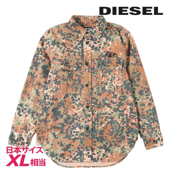 長袖コットンシャツ メンズ S-ROOW-BIG-PAT オーバルDロゴ刺繍 ヴィンテージウォッシュ加工 die-m-t-f4-36r