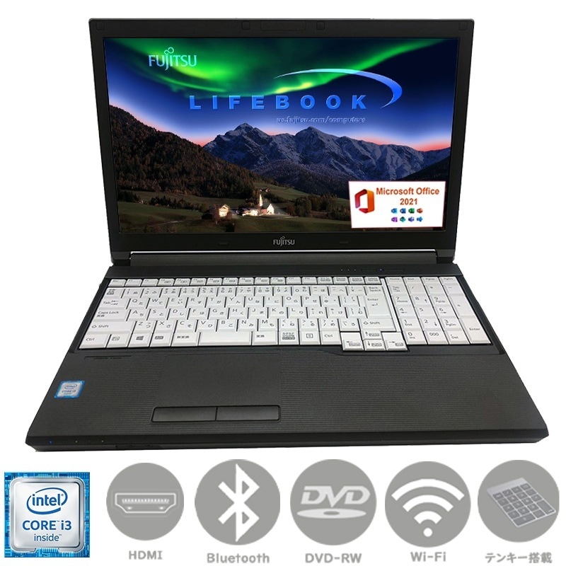 第６世代Corei3 大画面15.6型　新品SSD512GB　メモリー8GB Win11 MSoffice2021 ノートパソコン PC 驚速起動 A576 BT 無線 DVD-RW 30日安心保証