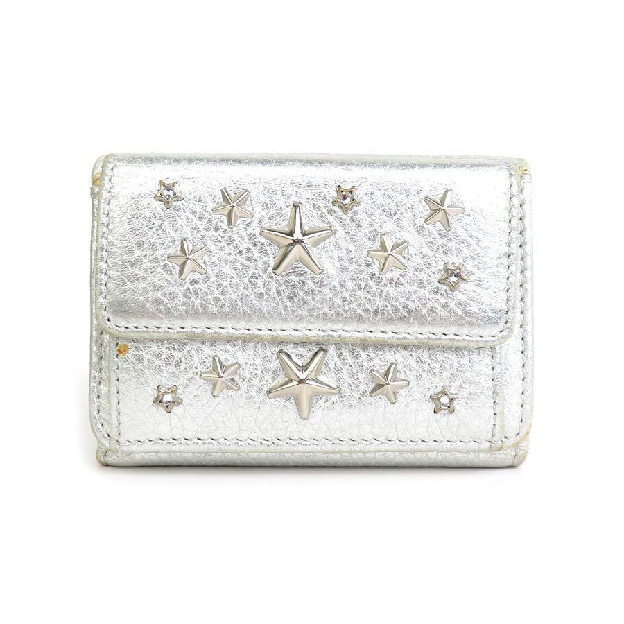 ジミーチュウ JIMMY CHOO 三つ折り財布 レザー シルバー ユニセックス t18552a