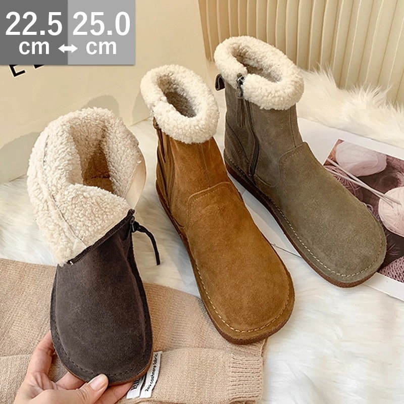 2025秋冬生活応援 スノーブーツ ショートブーツ レディース 歩きやすい ブーツ サイドファスナー ムートンブーツ スエード ローヒール 裏起毛 暖かい もこもこ 痛くない 軽量 履きやすい 防寒