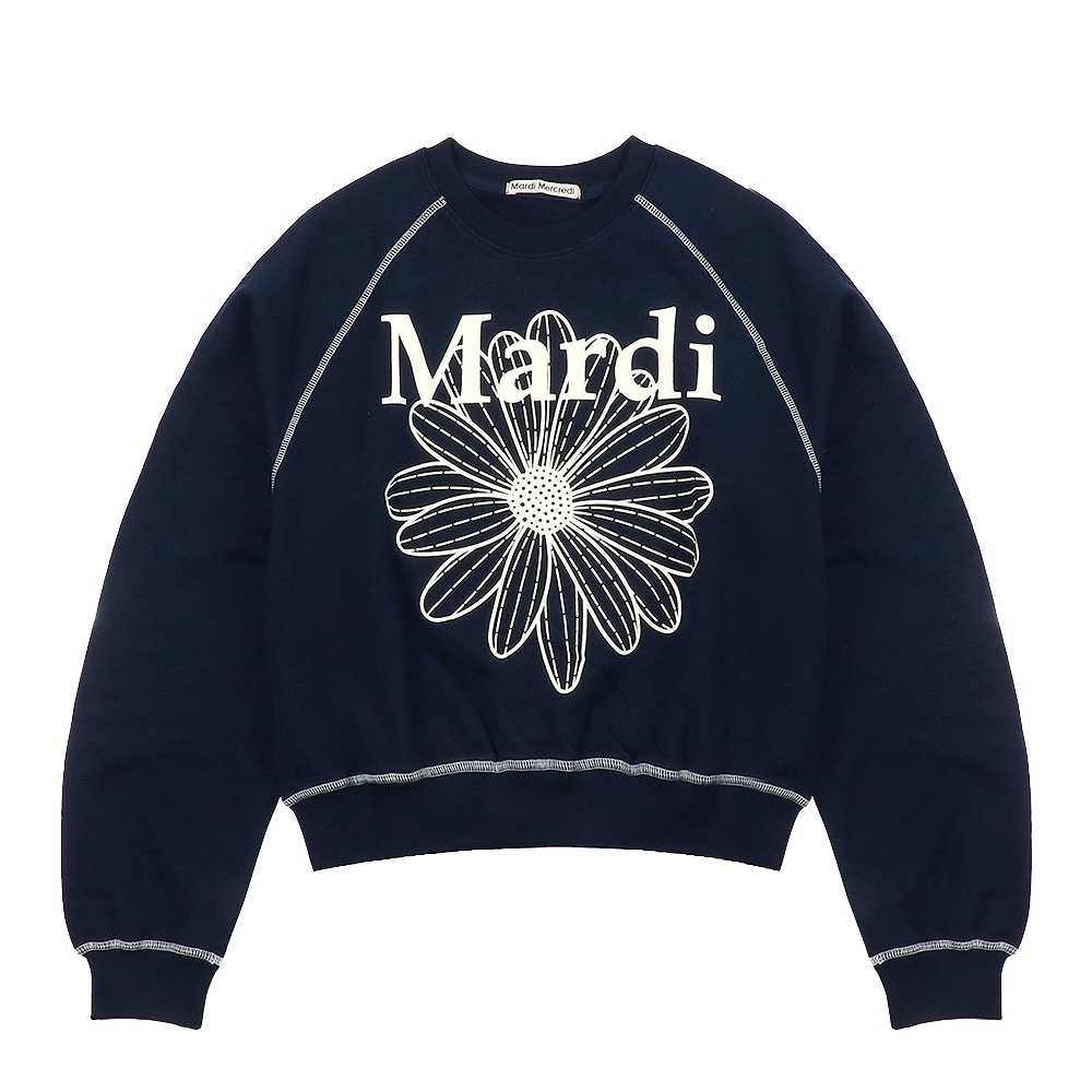 SWEATSHIRT RAGLAN FLOWERMARDI NAVY IVORY 長袖 レディース 韓国 ファッション アパレル クロップド丈