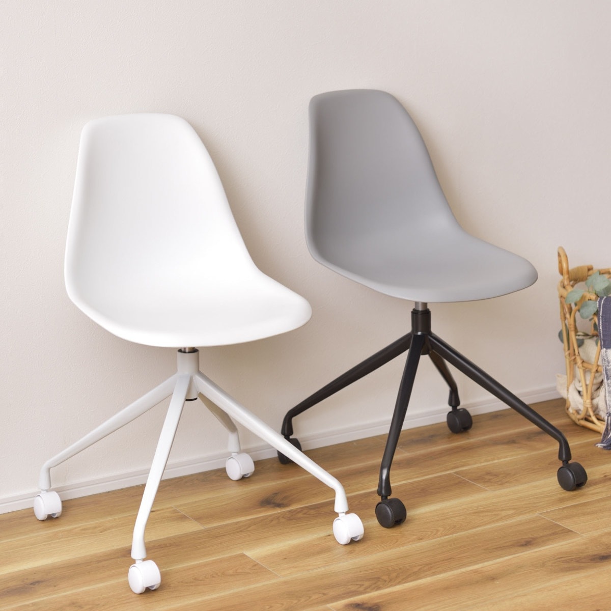 デスクチェア 回転チェア 座面高46cm ポリプロピレン 椅子 チェア シンプル キャスター 肘なし オフィスチェア ワークチェア グレー ホワイト 白