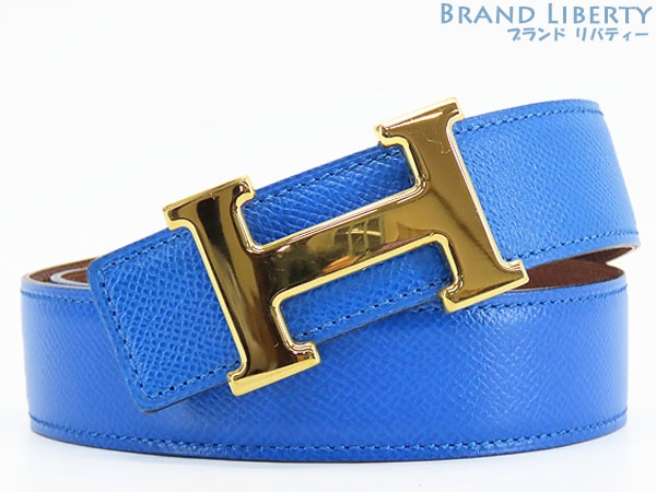 超美品エルメスコンスタンスHベルトリバーシブル32MM70ブルーダークブラウンゴールド金具クシュベルA
