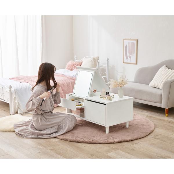 ドレッサー メイクテーブル 鏡台 おしゃれ ローデスク 化粧台 ナチュラルモダン コスメボックス かわいい