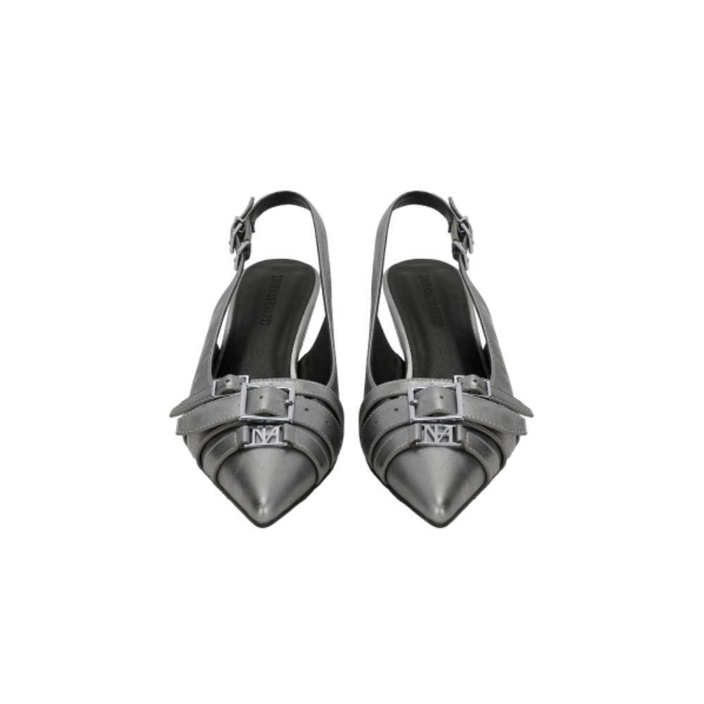 TREEMINGBIRD Leather Belted Slingback Shoes Gray TM253