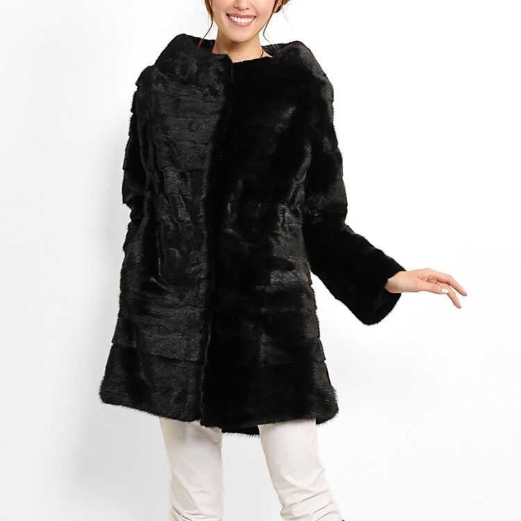 ミンクボトルネックカラーコートブラック