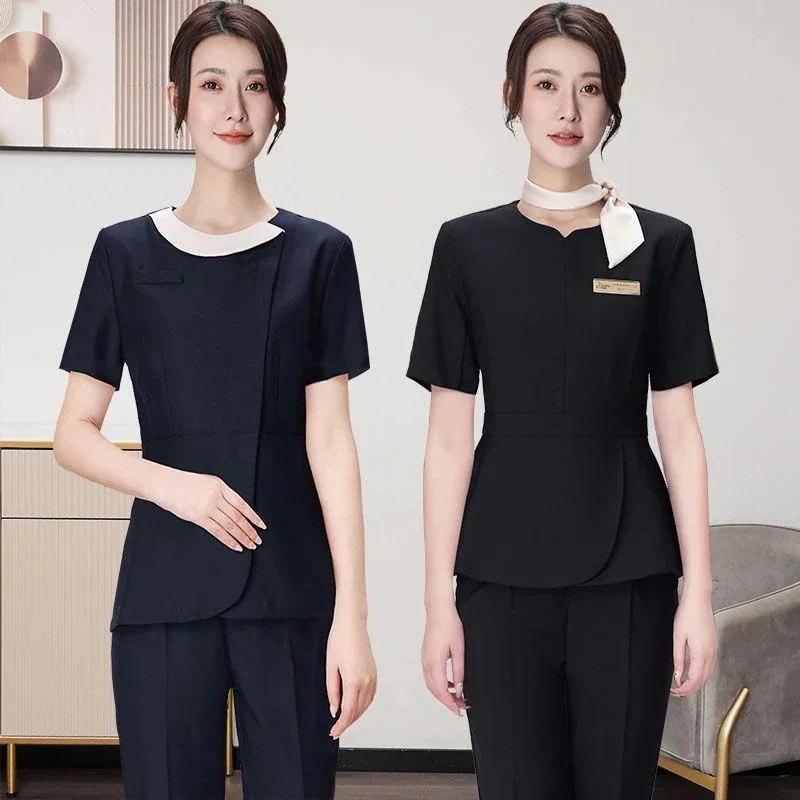 ユニフォーム エステ サロン通勤 レディース 女性 制服おしゃれ 半袖 七分袖 ジャケット 上下セッ-a196