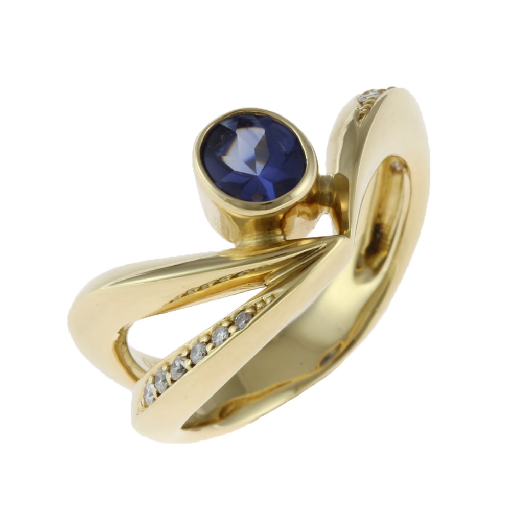 なかくらせきかず リング 指輪 13号 18金 K18ゴールド サファイア 0.72ct ダイヤモンド 0.15ct レディース 中古