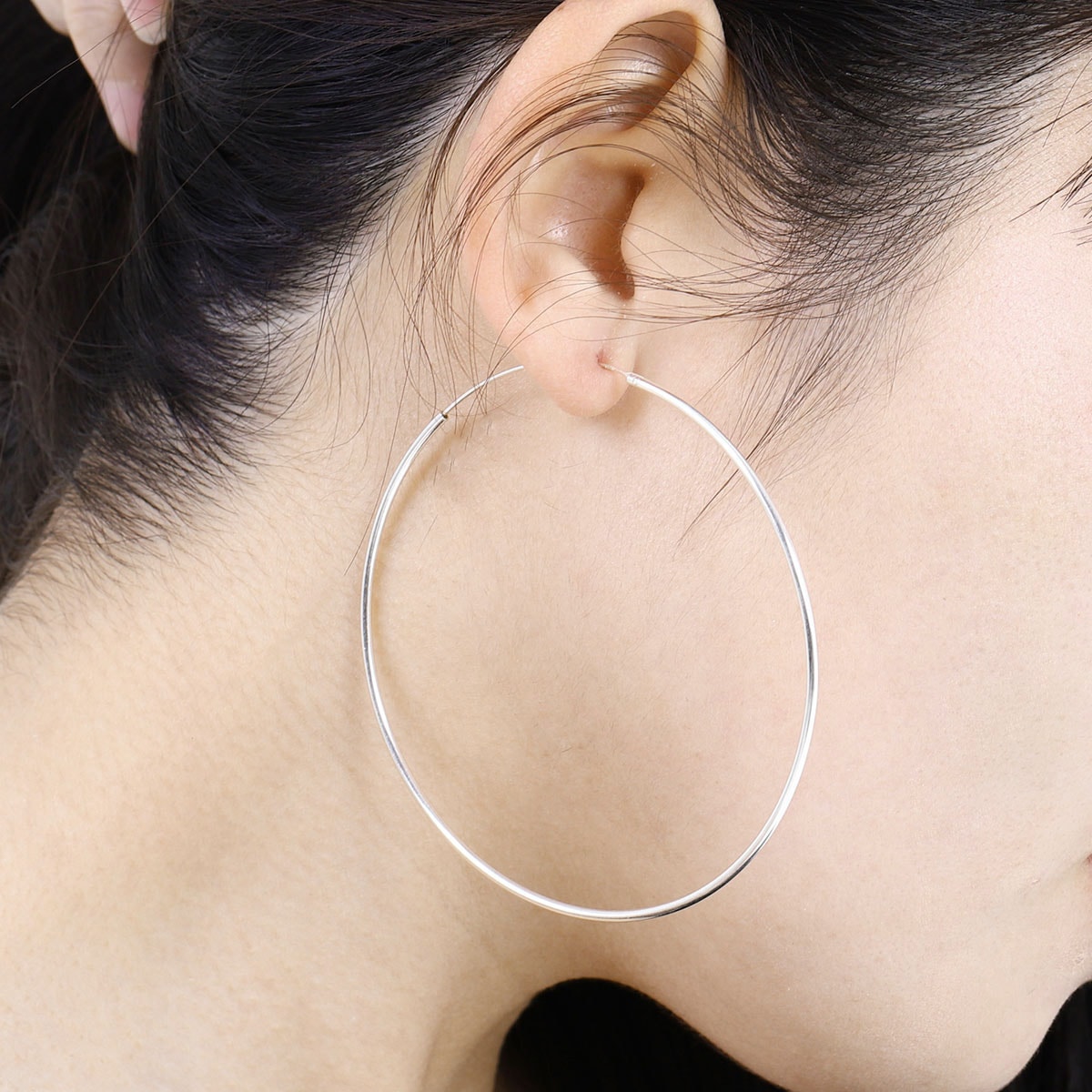 フープピアス レディース シルバー925製 極細 細め 大きめ 大振り ワンタッチ リング 輪っか