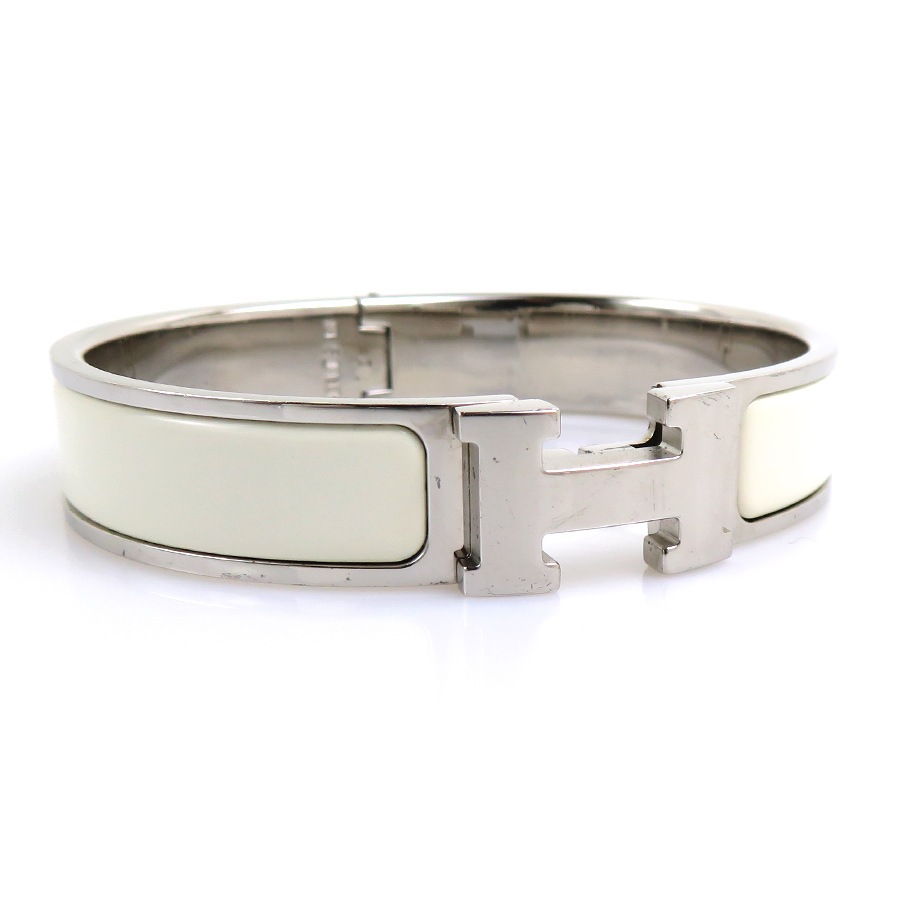 エルメス HERMES バングル ブレスレット クリッククラック メタル/エナメル シルバー/オフホワイト レディース e59308jブレスレット