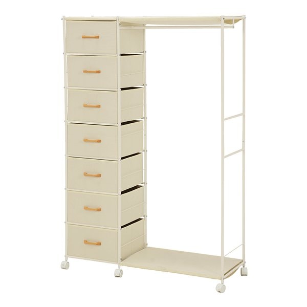 引出し7杯ハンガーラック ホワイト・W105cm KHR-3159WH