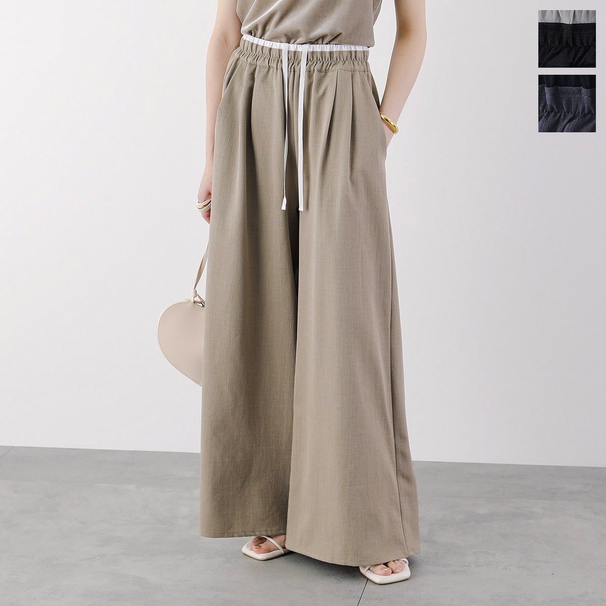 MONiLE モニーレ ワイドパンツ 002749 レディース ダブルウエスト イージーパンツ ストレッチ レイヤード カラー3色 【mega】 9,503円