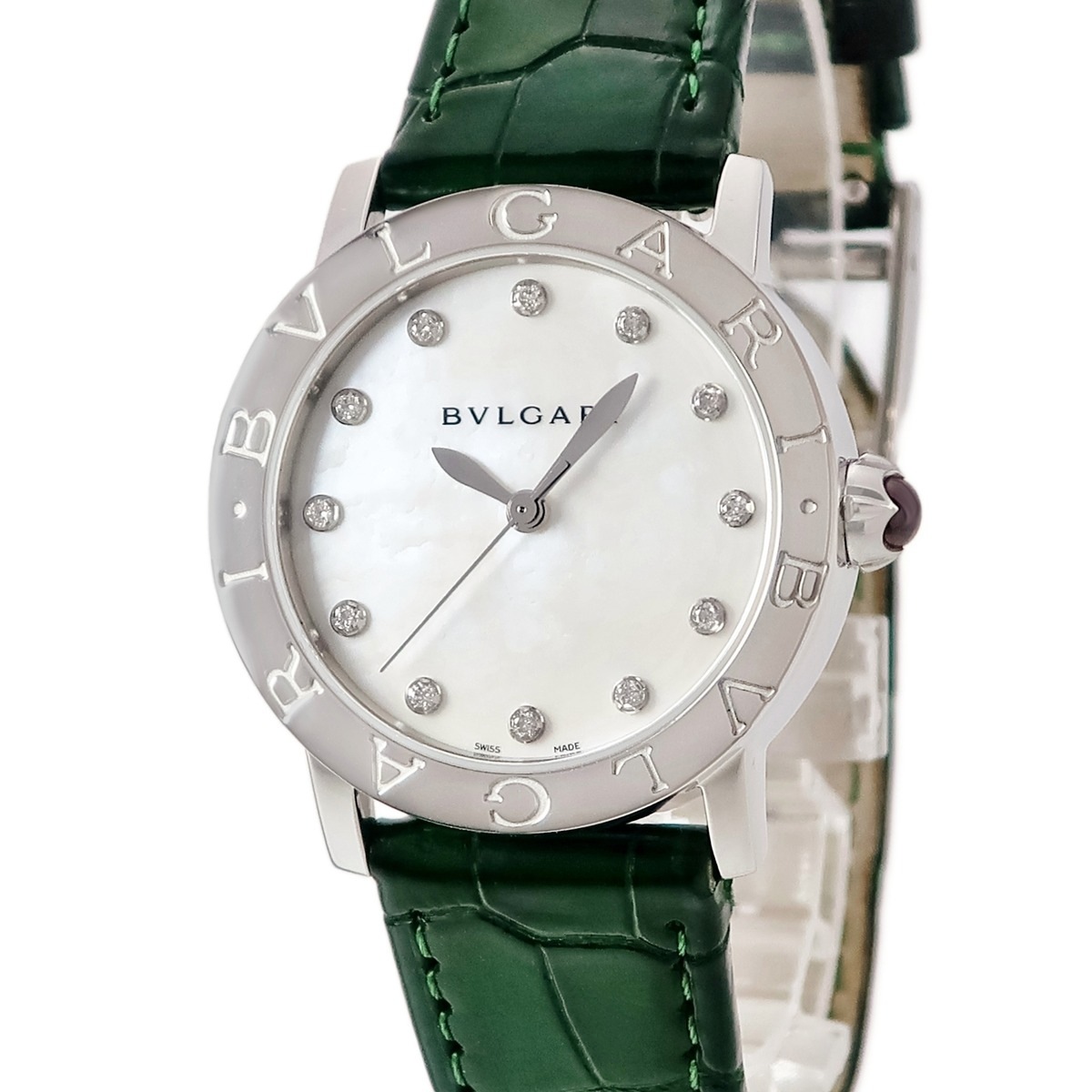 ブルガリブルガリ BBL33S 自動巻き レディース 純正ダイヤ シェル ホワイト シルバー 3針 3年保証