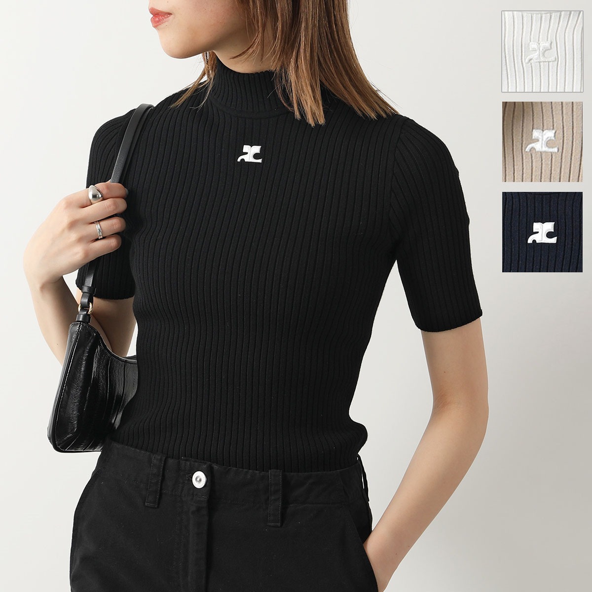 Courreges クレージュ 半袖ニット REEDITION SHORT SLEEVES PERMPU026FI0001 レディース リブニット ハイネック タートル カラー5色