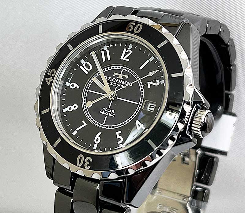 テクノス 腕時計 メンズウォッチ クォーツ TECHNOS TE9002TB　ブラック文字盤 セラミック ラッピング無料 手書きのメッセージカード あす楽対応